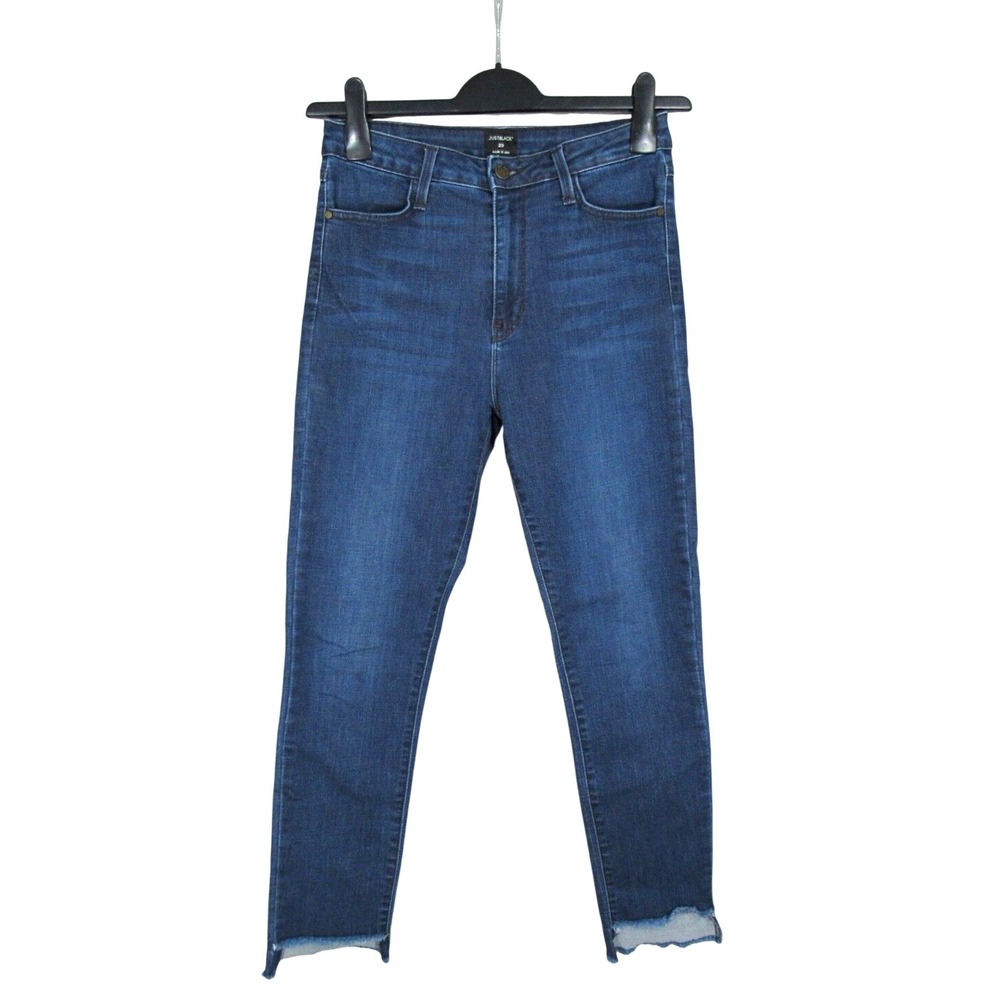JBD JUST BLACK Blue Denim HIGH RISE SKINNY TAPERED Cut Hem ANKLE JEANS Sz 29